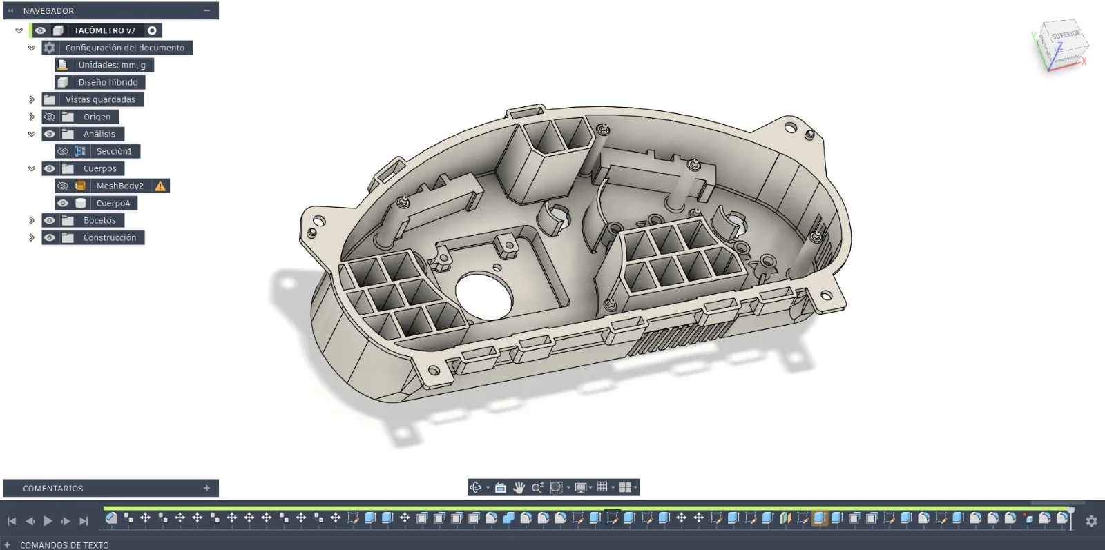 Modelo CAD del interior de un panel automotriz